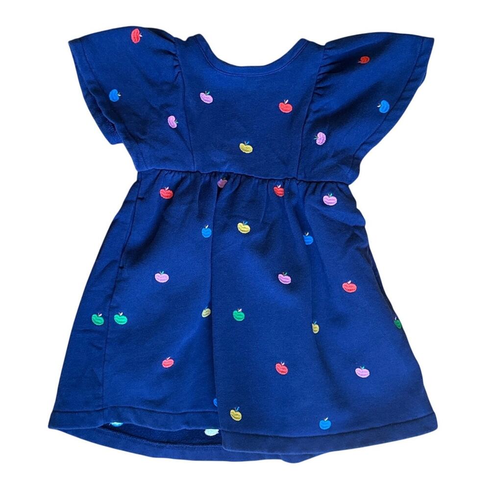 Mini Boden Apples Dress French Terry Toddler Navy Blue Size 2-3
